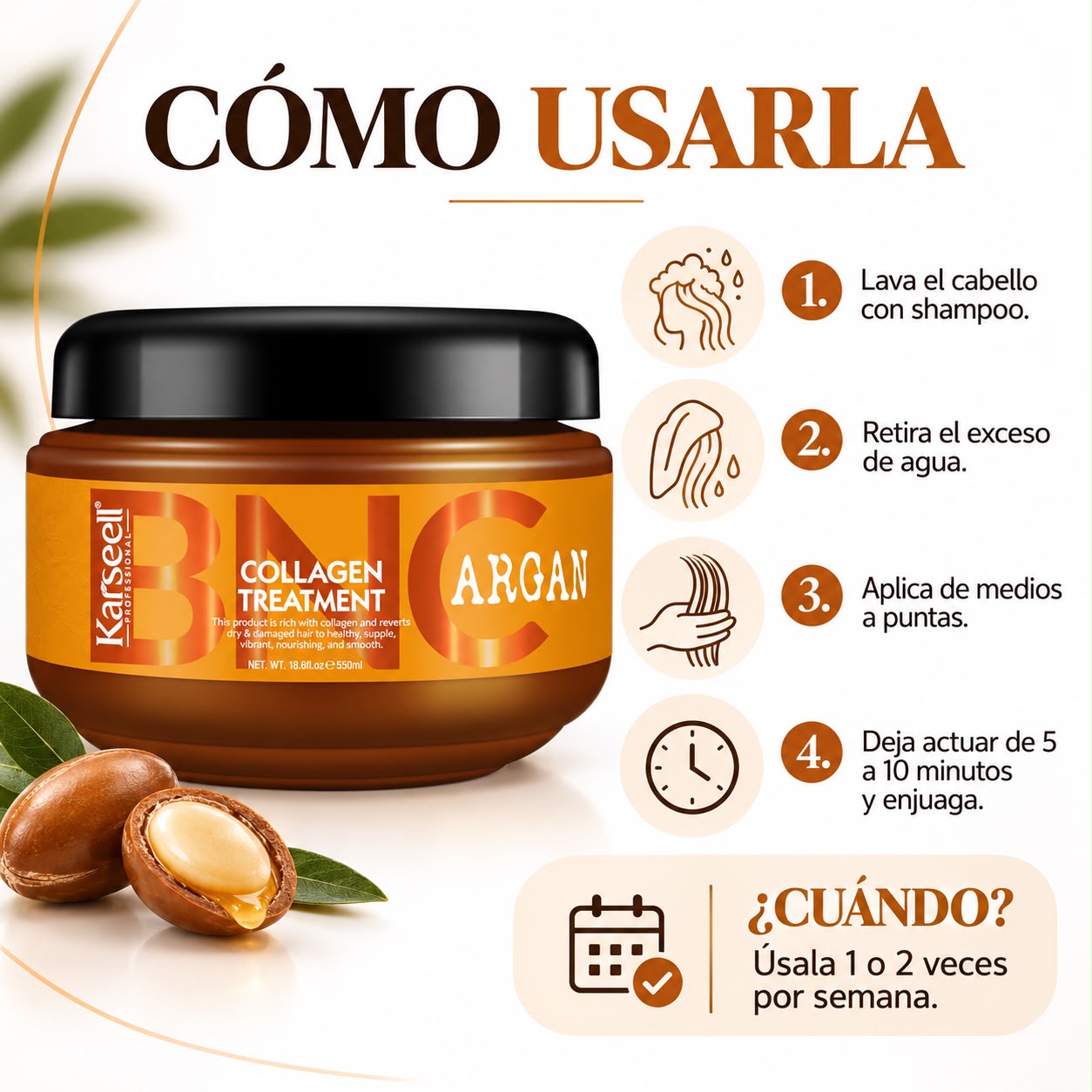 KARSEELL MASCARA CAPILAR COLLAGEN TREATMENT ARGAN BNC 550ML - Image 4