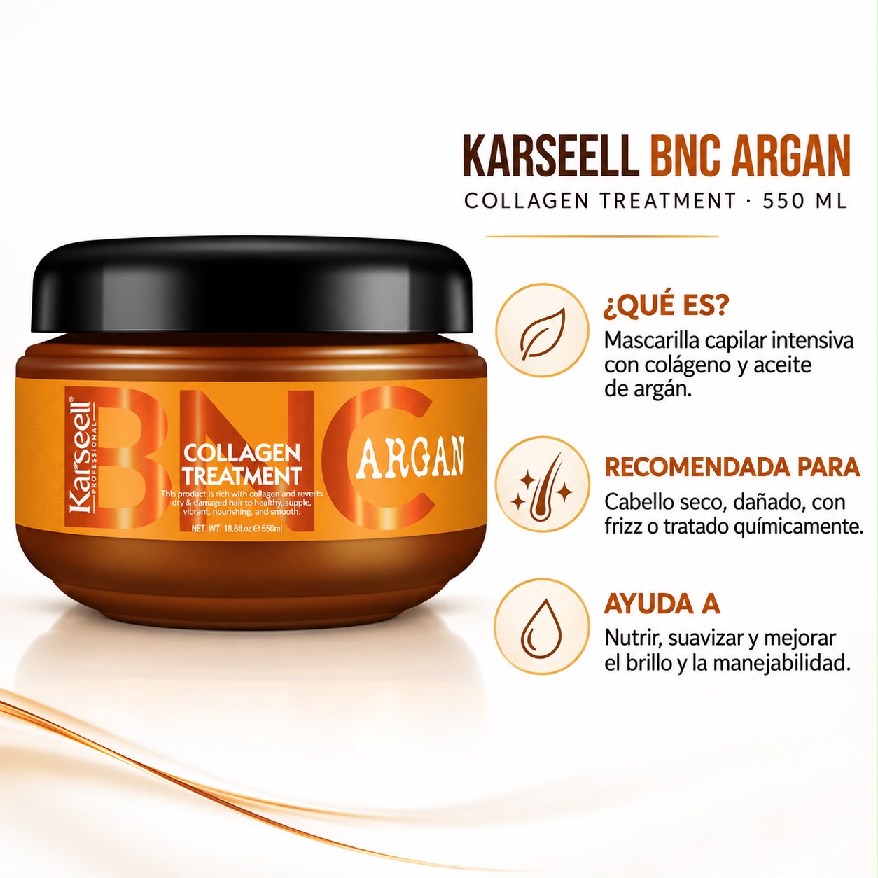 KARSEELL MASCARA CAPILAR COLLAGEN TREATMENT ARGAN BNC 550ML - Image 2