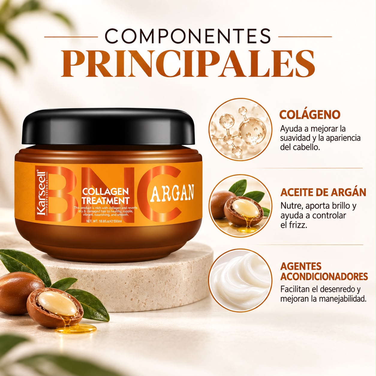 KARSEELL MASCARA CAPILAR COLLAGEN TREATMENT ARGAN BNC 550ML - Image 3