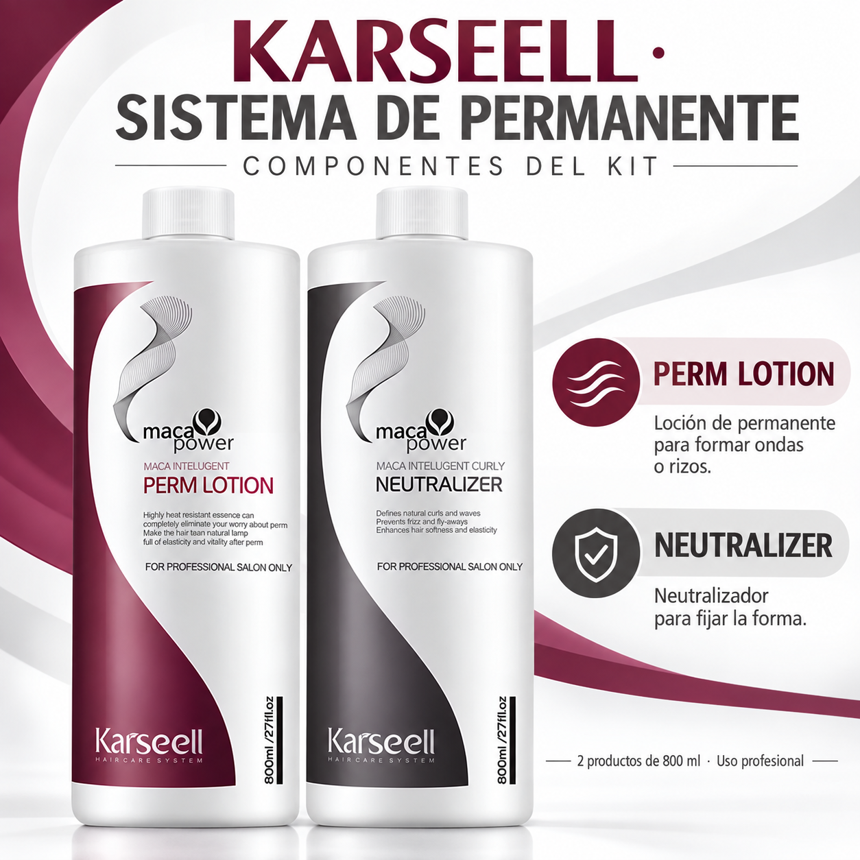 KARSEELL KIT CAPILAR PERM LOTION PERMANENTE PROFESIONAL 800ML - Image 3