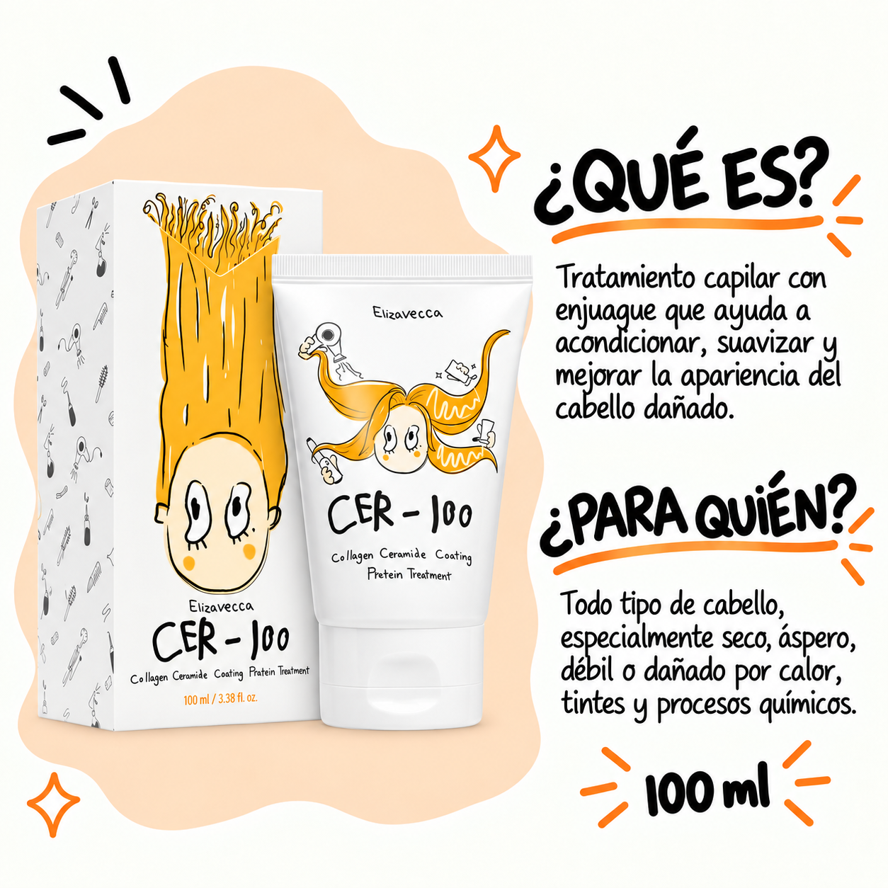 ELIZAVECCA CER-100 MASCARA TRATAMIENTO CAPILAR COLLAGEN CERAMIDE COATING PROTEIN 100ML