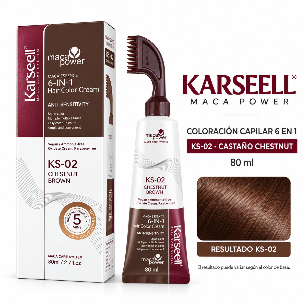KARSEELL MACA POWER HAIR COLOR CREAM 6IN1 KS-02 CHESTNUT BROWN