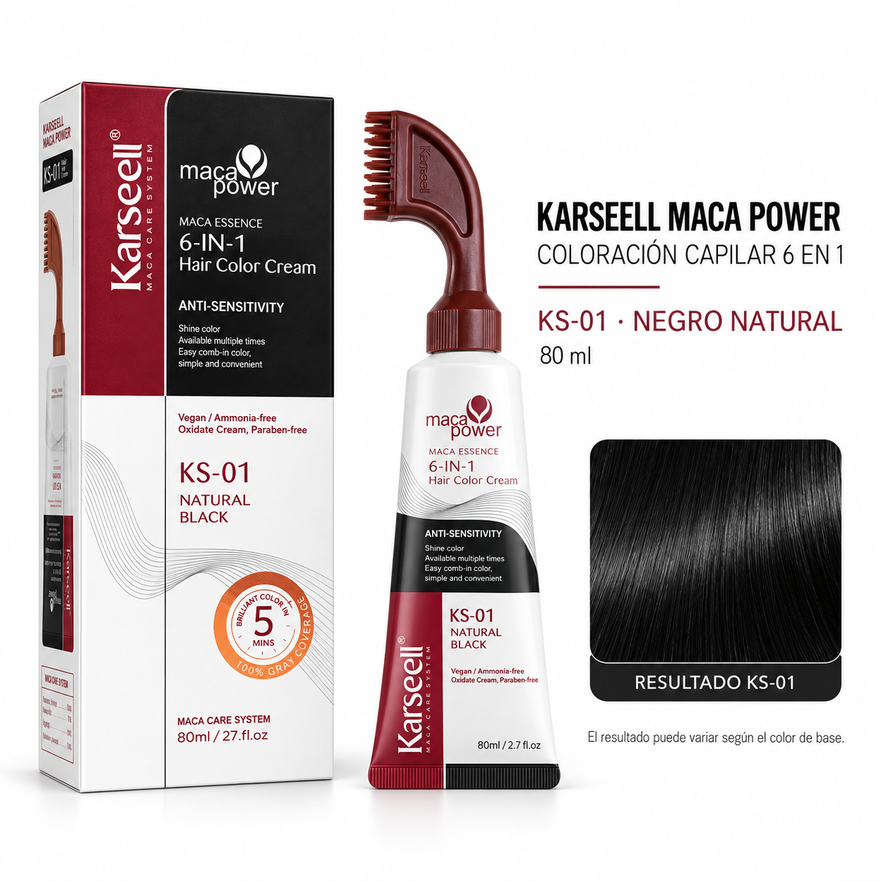 KARSEELL MACA POWER HAIR COLOR CREAM 6IN1 KS-01 NATURAL BLACK