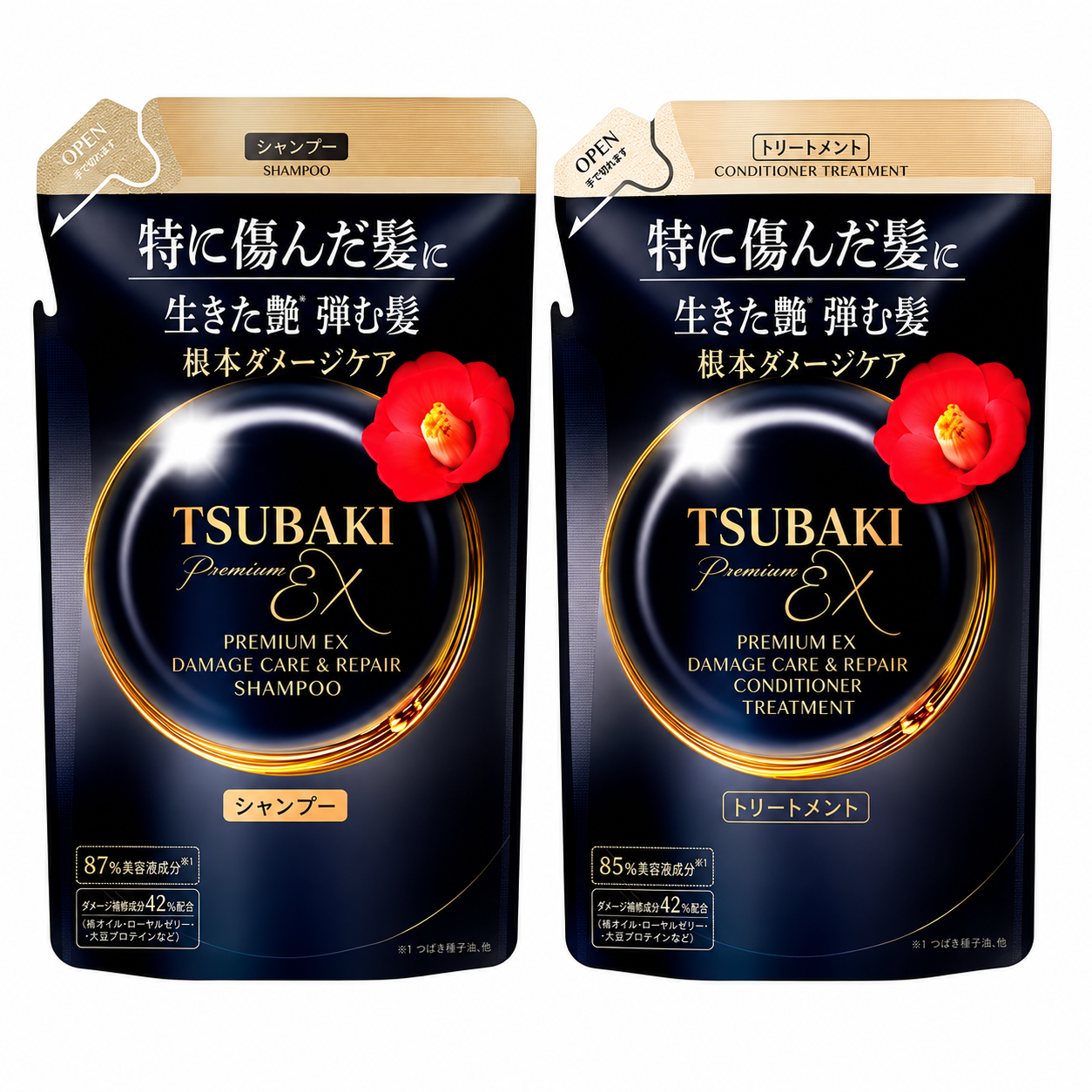 SHISEIDO TSUBAKI PREMIUM KIT REFILL DAMAGE CARE & REPAIR SHAMPOO + ACONDICIONADOR 300ML