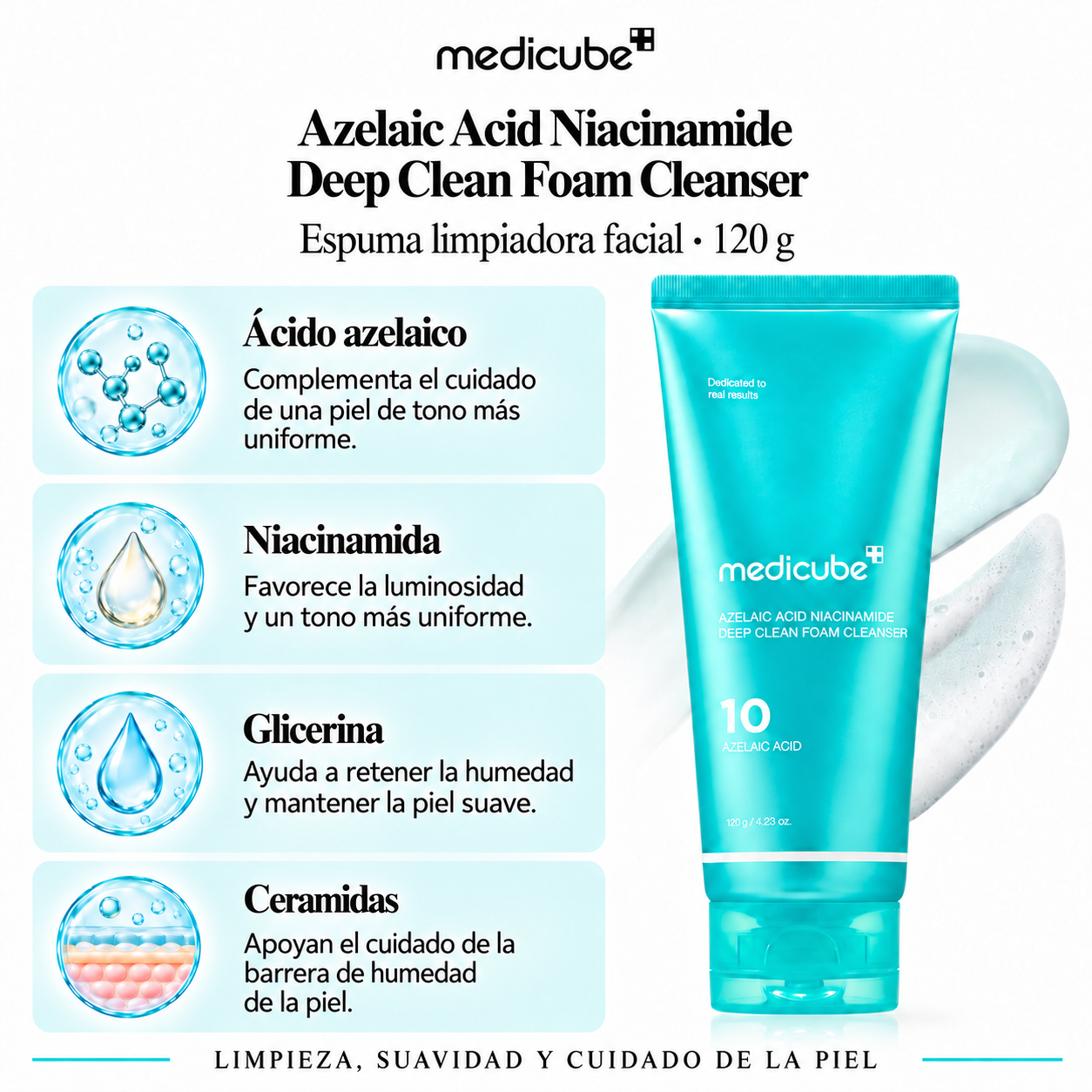MEDICUBE LIMPIADOR FACIAL AZELAIC ACID NIACINAMIDE DEEP CLEANSER 120G