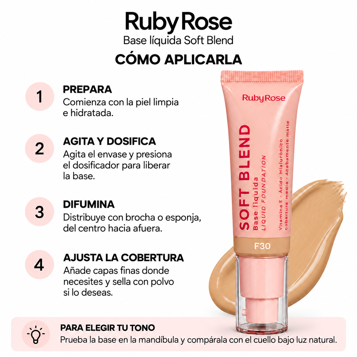 RUBY ROSE BASE FACIAL SOFT BLEND LIQUID FOUNDATION 30G - Image 4
