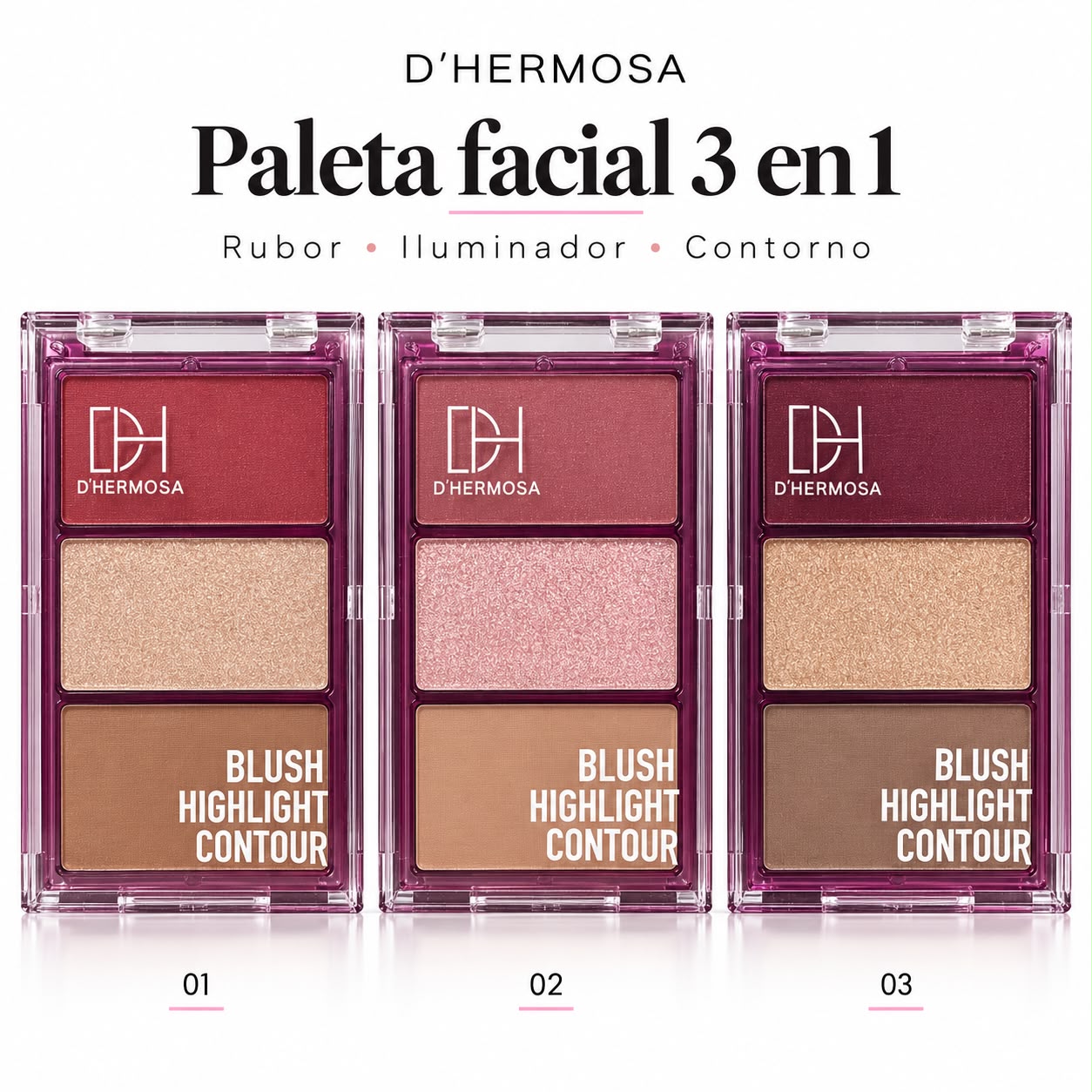 DHERMOSA BLUSH, ILUMINADOR Y CONTORNO 3EN1 6G