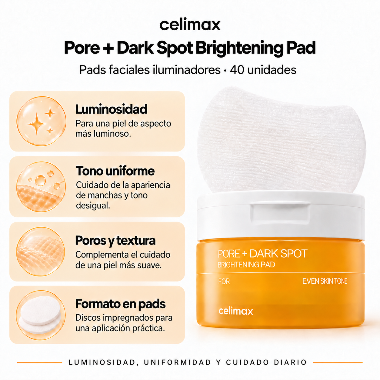CELIMAX PADS FACIAL ILUMINADORES PORE+DARK SPOT BRIGHTENING PAD 40PCS