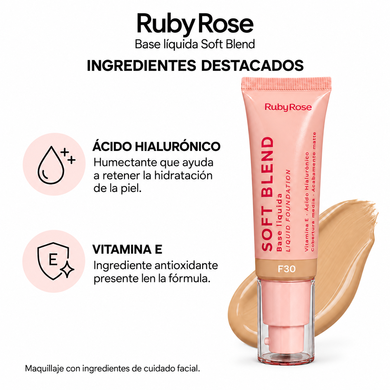 RUBY ROSE BASE FACIAL SOFT BLEND LIQUID FOUNDATION 30G - Image 2