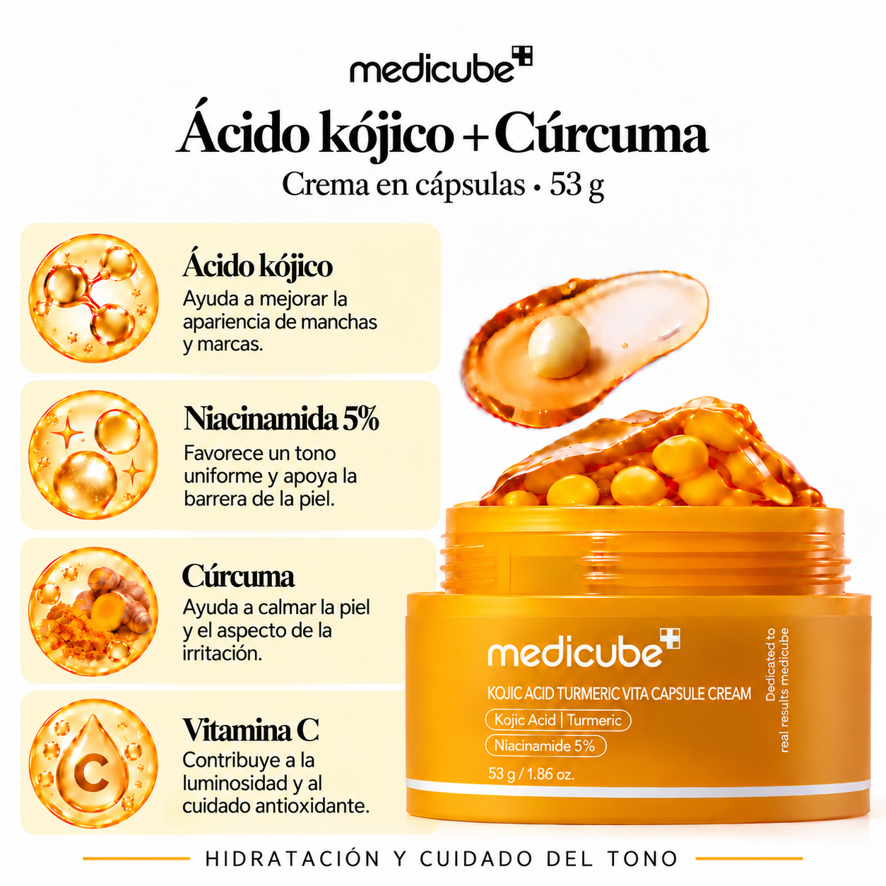 MEDICUBE CREMA FACIAL KOJIC ACID TURMERIC VITA C CAPSULE 53G
