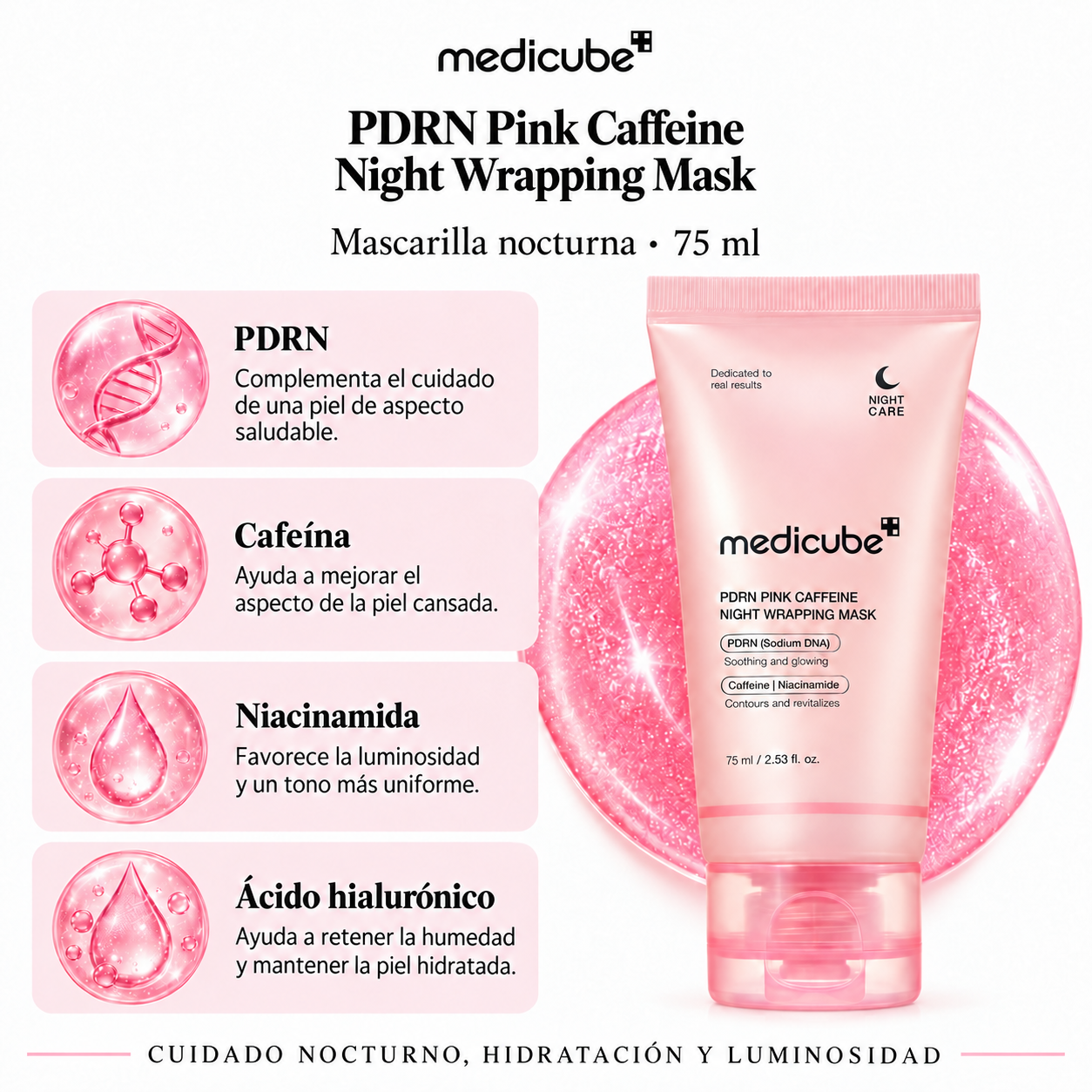MEDICUBE MASCARA FACIAL PDRN PINK CAFFEINE NIGHT WRAPPING 75ML