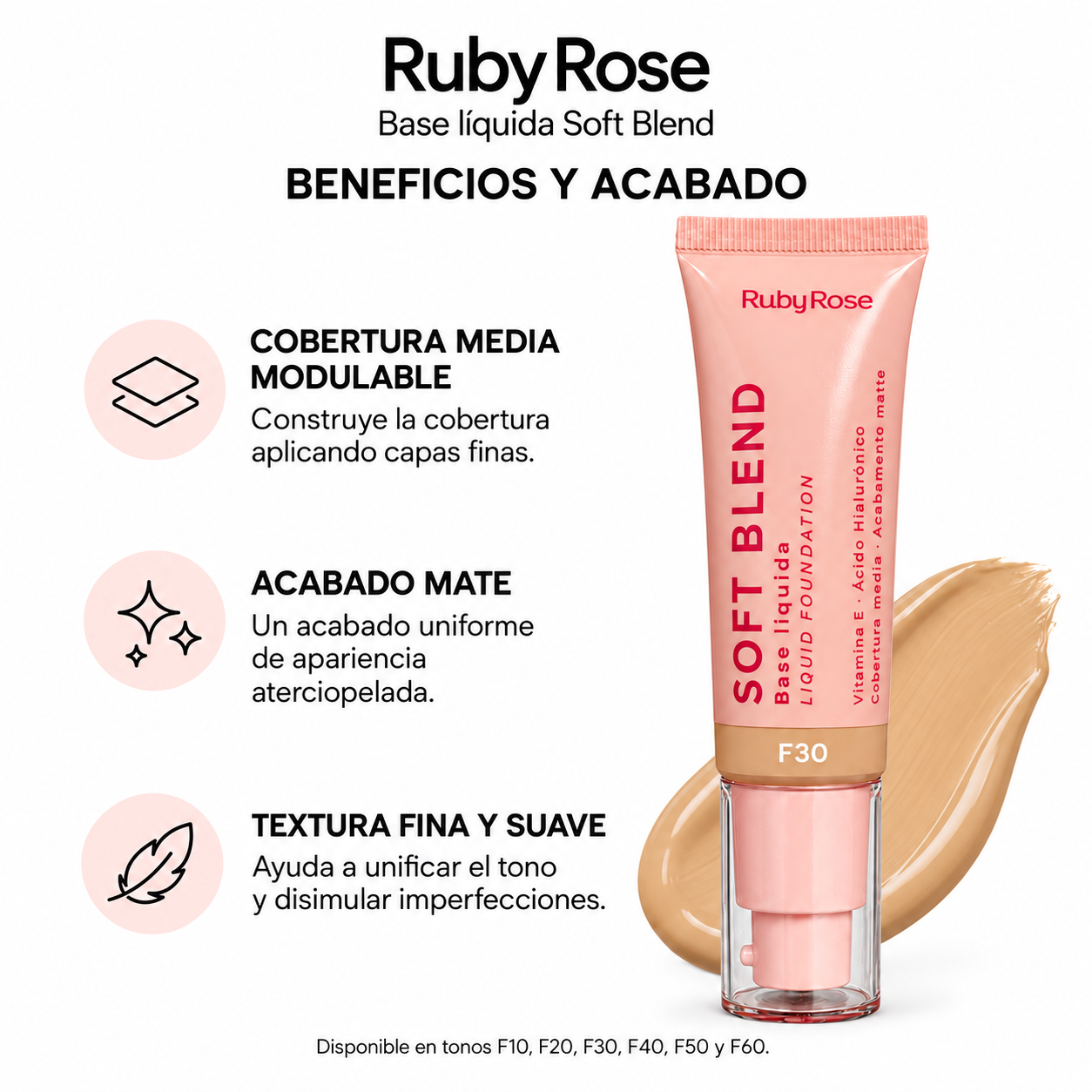 RUBY ROSE BASE FACIAL SOFT BLEND LIQUID FOUNDATION 30G - Image 3