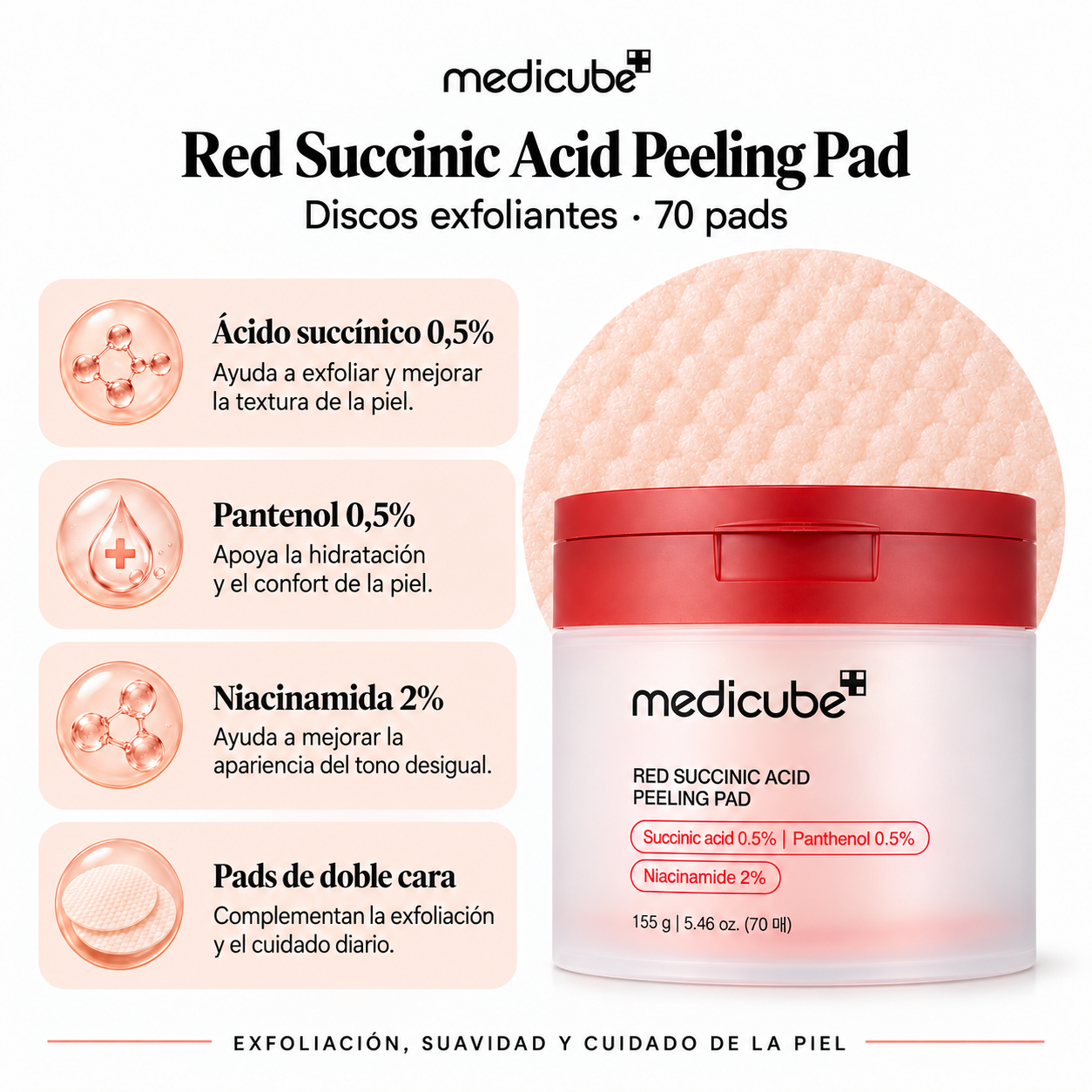 MEDICUBE PADS FACIAL RED SUCCINIC ACID PEELING PAD 70PCS 155G
